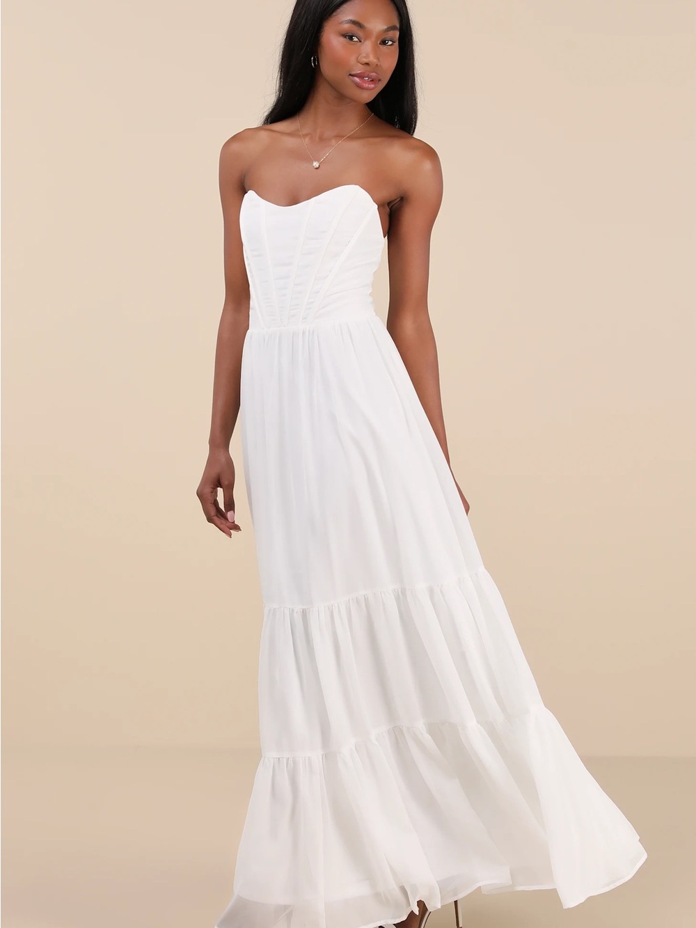 Lulus NWT Special Moment White Strapless Bustier Maxi Dress Size Large